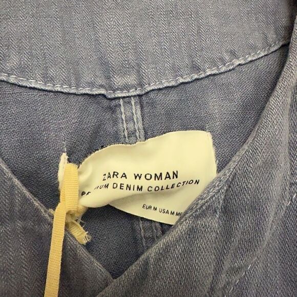 COPY - NWT Zara premium denim woman’s cotton linen blue denim jacket size M - Picture 4 of 8